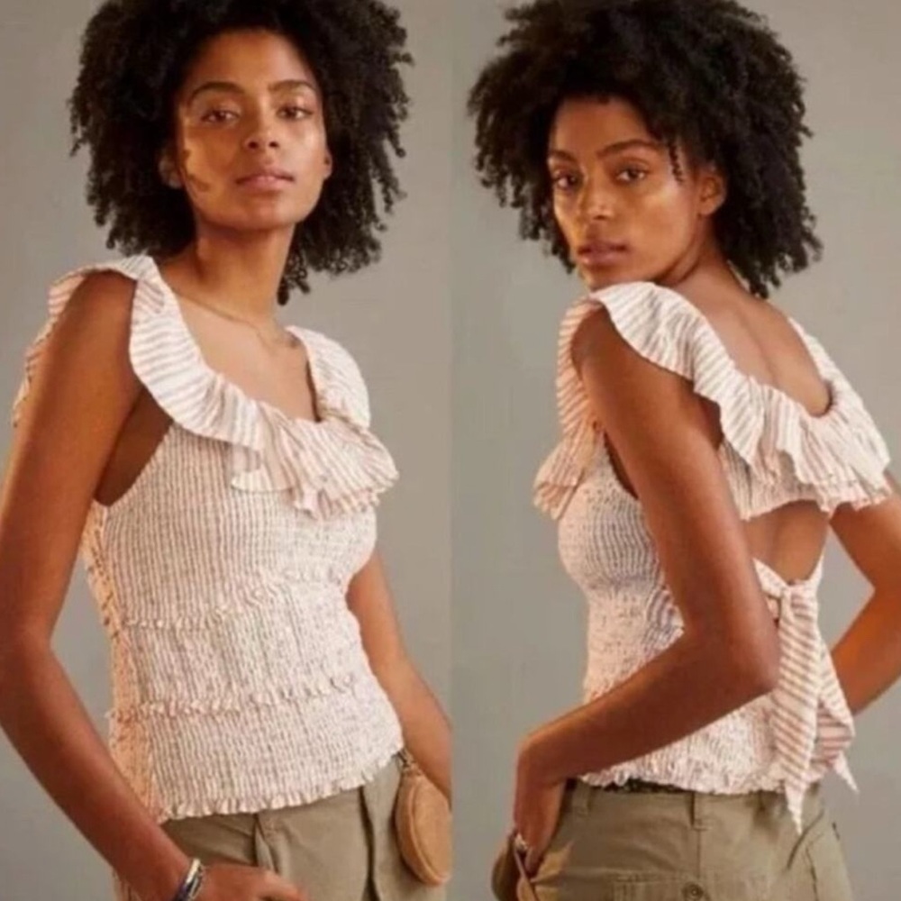Anthropologie Striped Ruffle Women's Top open back